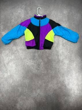 Vintage Triple Play Kids Size 7 Neon Colorblock Windbreaker